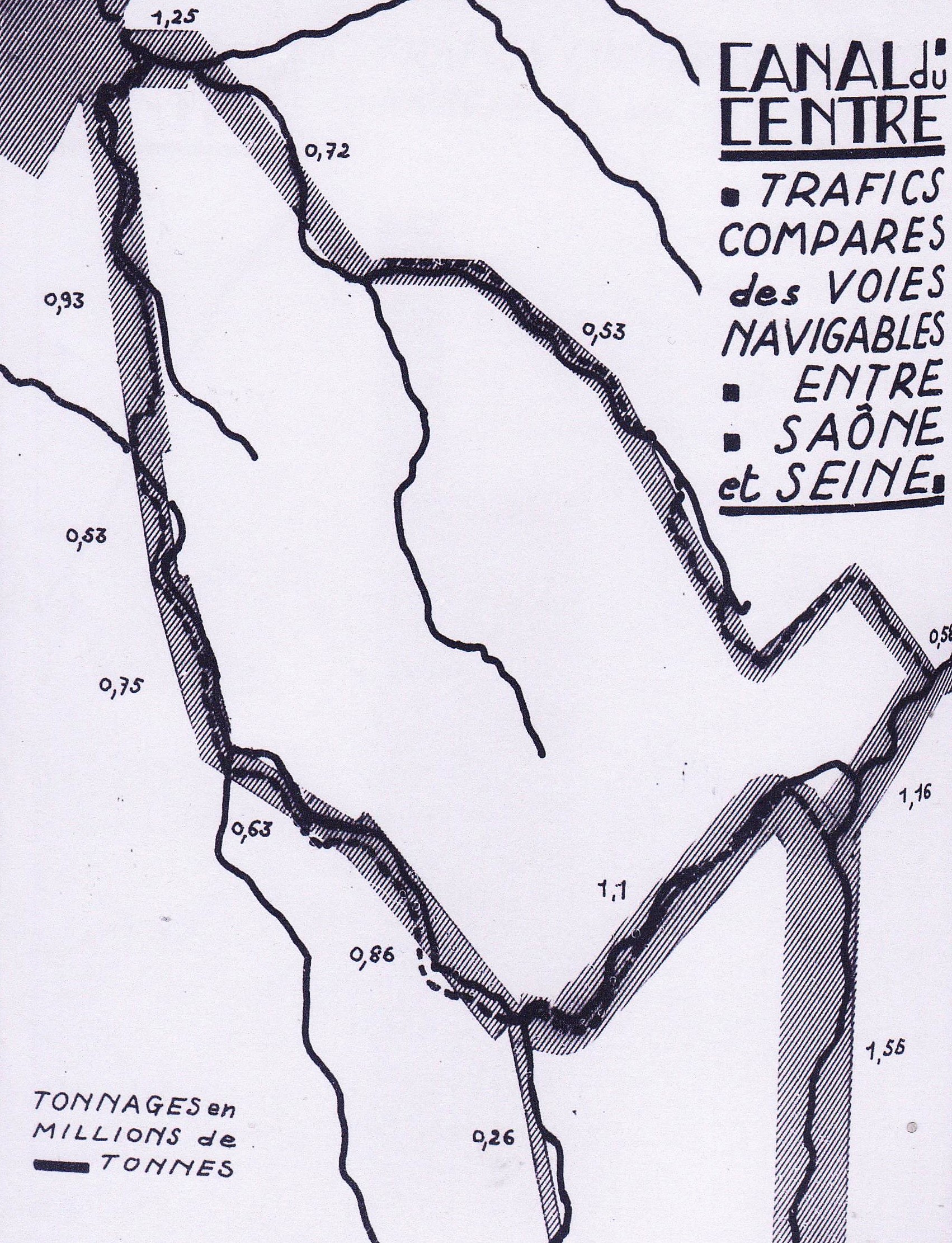 Carte / schéma de trafic des canaux de Bourgogne.